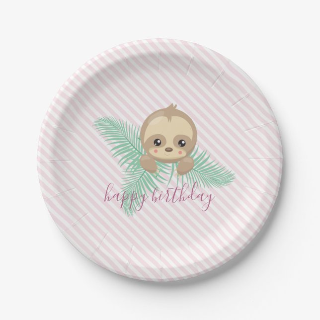 Cute Baby Sloth Birthday Party Paper Plates (Front)