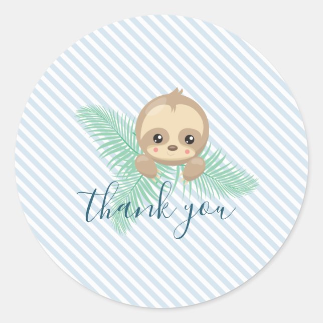 Cute Baby Sloth Birthday Party Stickers (Front)