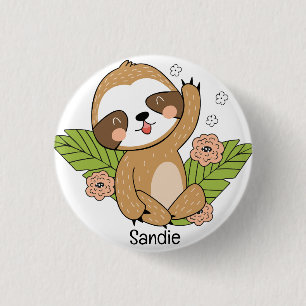 Cute Baby Sloth Custom Name 3 Cm Round Badge