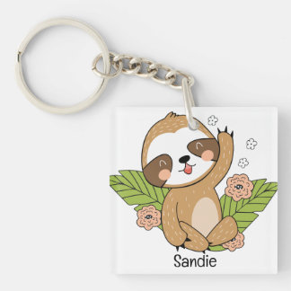 Cute Baby Sloth Custom Name      Key Ring
