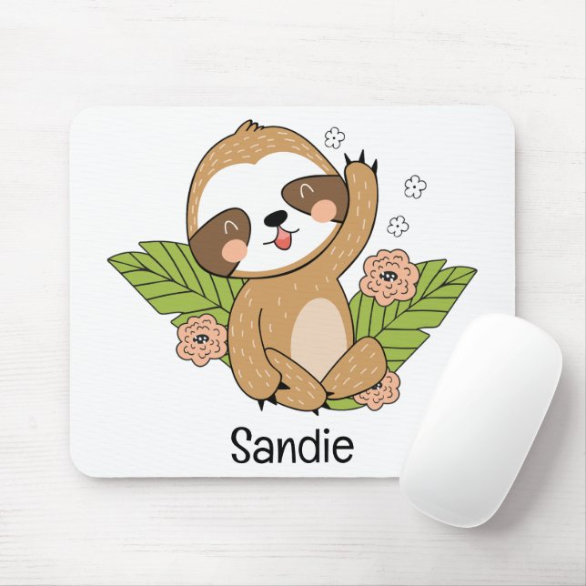 Cute Baby Sloth Custom Name        Mouse Pad (With Mouse)
