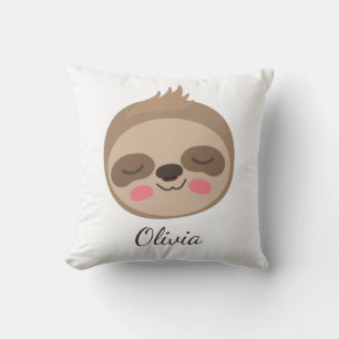 Cute Baby Sloth Face With Custom Name Kids Throw P Cushion