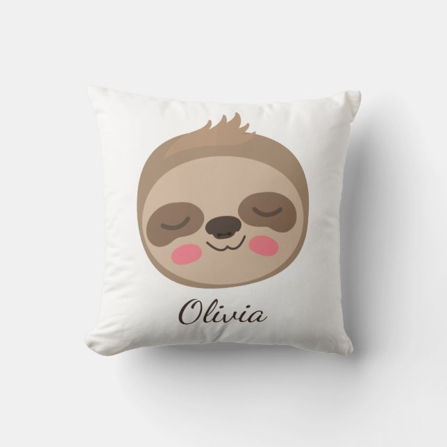 Cute Baby Sloth Face With Custom Name Kids Throw P Cushion (Front)