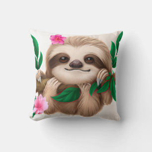 Cute Baby Sloth Hanging in a Tree  Cushion