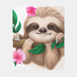 Cute Baby Sloth Hanging in a Tree  Fleece Blanket