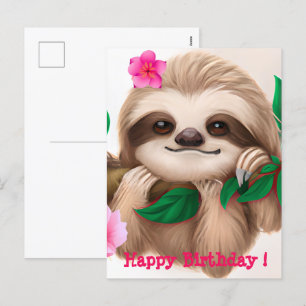 Cute Baby Sloth Hanging in a Tree Holiday Postcard