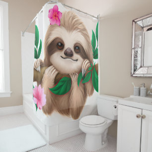 Cute Baby Sloth Hanging in a Tree Shower Curtain