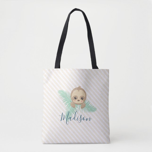 Cute Baby Sloth Monogram Tote Bag (Front)