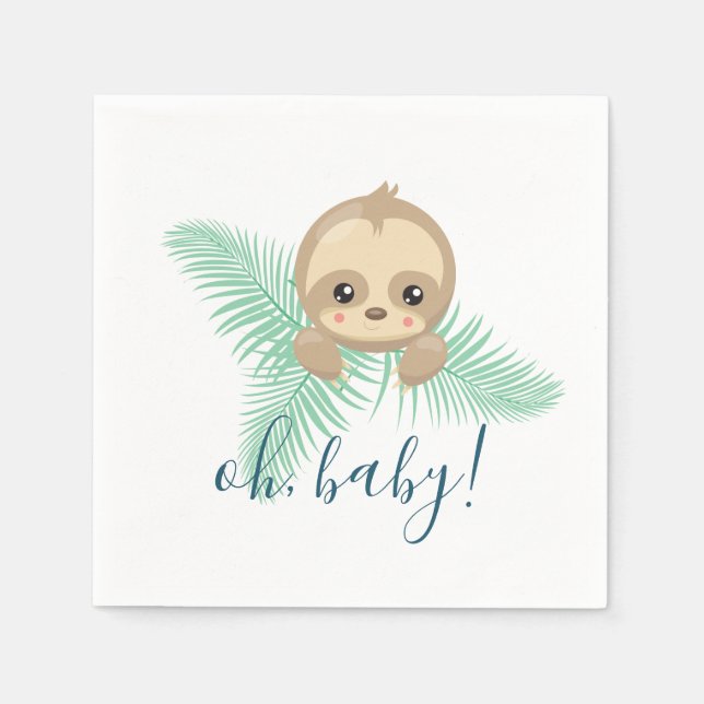 Cute Baby Sloth Oh Baby Baby Shower Paper Napkins (Front)
