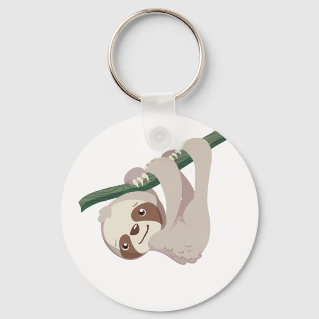 Cute Baby Sloth on a Branch Key Ring (Front)