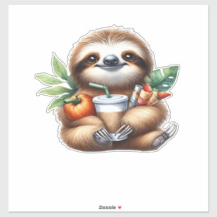 Cute Baby Sloth with Pumpkin Coffee and Pancakes w
