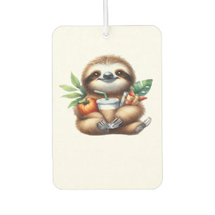 Cute Baby Sloth with Pumpkin Coffee and Pancakes w Car Air Freshener