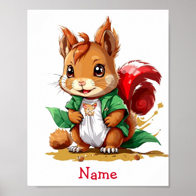 Cute Baby Squirrel Custom Name Poster (Front)