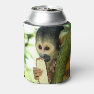 Cute Baby Squirrel Monkey Eating a Wafer Biscuit Can Cooler