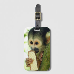 Cute Baby Squirrel Monkey Eating a Wafer Biscuit Luggage Tag