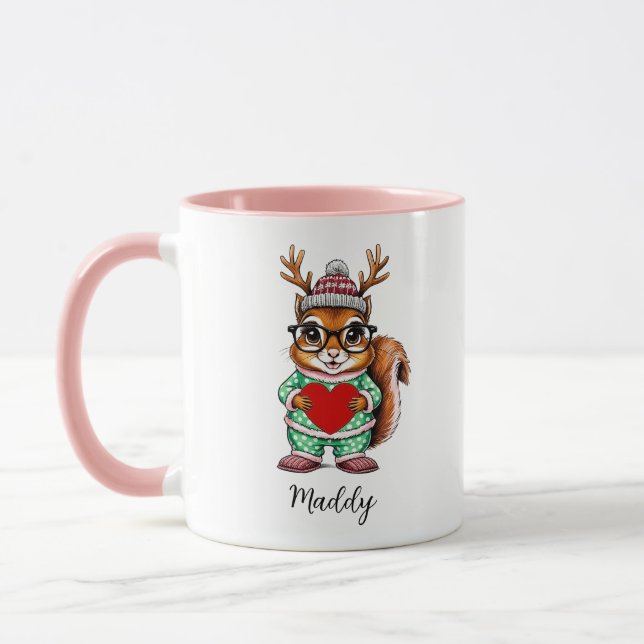 Cute Baby Squirrel Personalised Christmas Mug (Left)