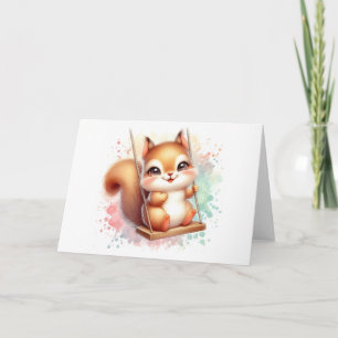 Cute Baby Squirrel Whimsical Woodland Watercolor Card