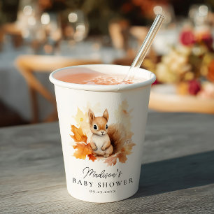 Cute Baby Squirrel Woodland Fall Baby Shower Paper Cups