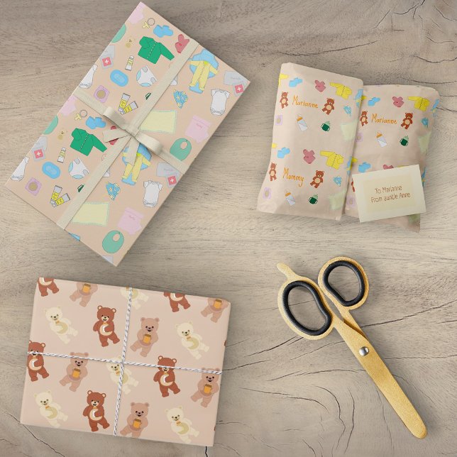 Cute Baby Stuff/Teddy Bears Wrapping Paper Sheets (Cute baby stuff wrapping paper parcels)