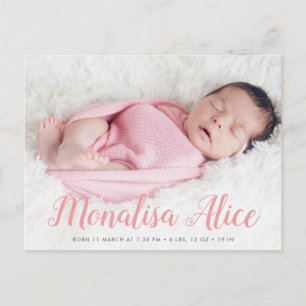 cute baby stylish script birth announcement photo postcard