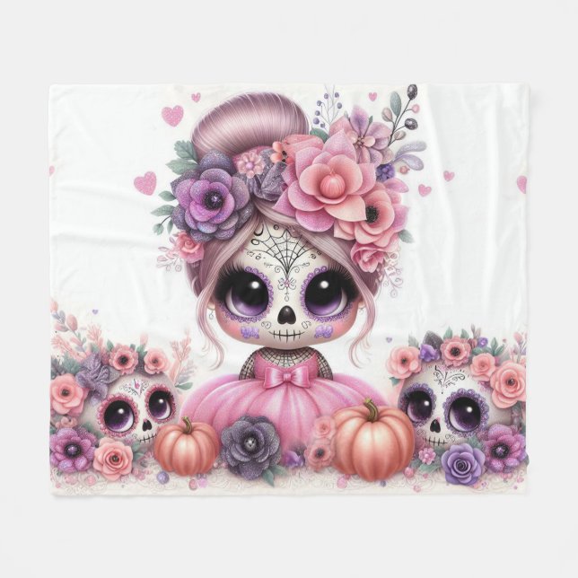 Cute baby sugar skull fleece blanket (Front (Horizontal))