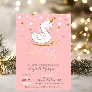 Cute Baby Swan Crown Stars Baby Shower Invitation