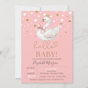 Cute Baby Swan Stars Baby Shower Invitation