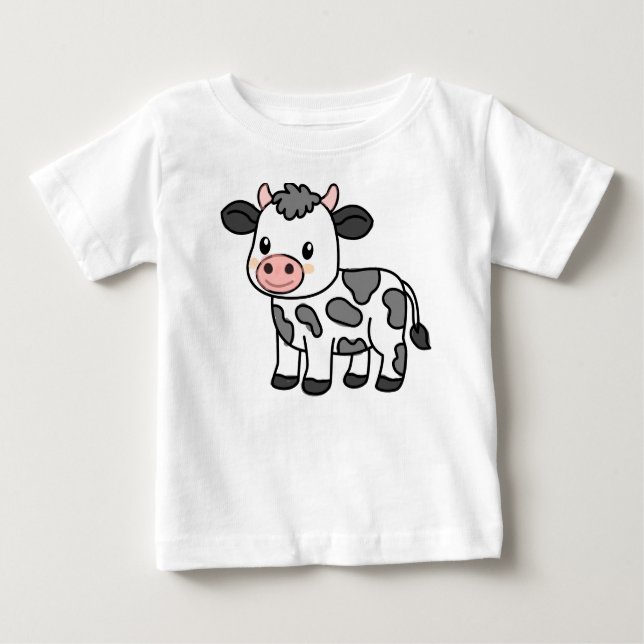 Cute Baby T-Shirt with Adorable Cow Illustration (Front)