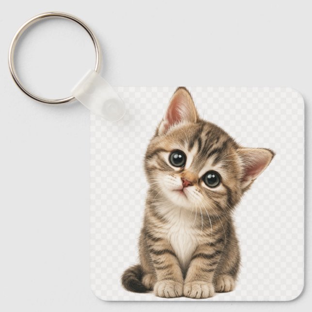 Cute Baby Tabby Kitten Square Aluminium Keychain | (Front)
