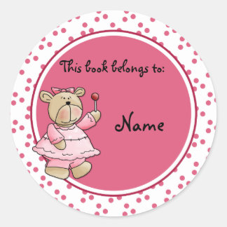 Cute baby teddy baer bookplate classic round sticker