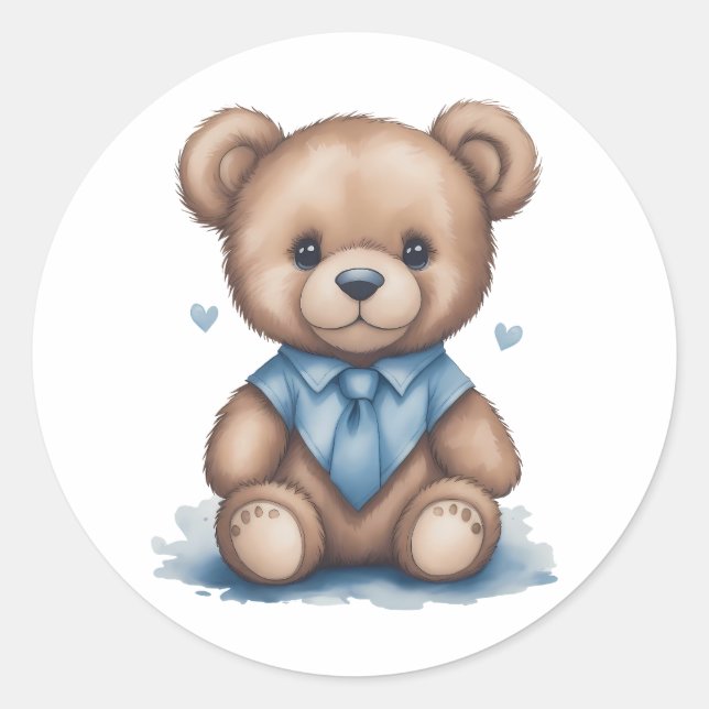 Cute Baby Teddy Bear Classic Round Sticker (Front)