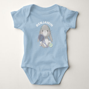Cute baby tennis player with custom name baby bodysuit