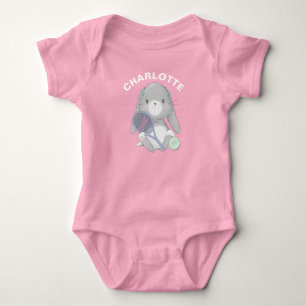 Cute baby tennis player with custom name bodysuit