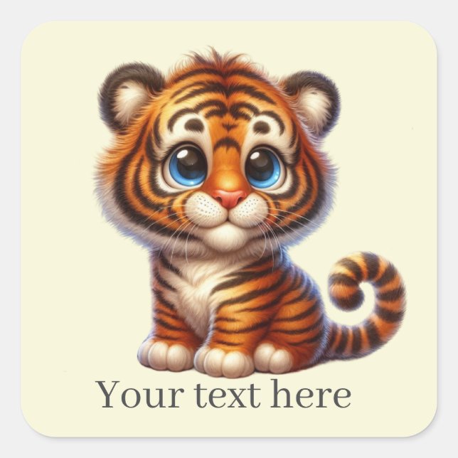 Cute baby tiger add text  square sticker (Front)
