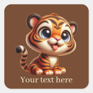 Cute baby tiger add text  square sticker