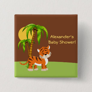 Cute Baby Tiger Baby Shower Button
