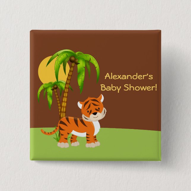 Cute Baby Tiger Baby Shower Button (Front)