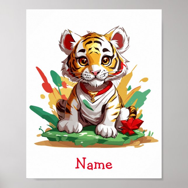 Cute Baby Tiger Custom Name Poster (Front)