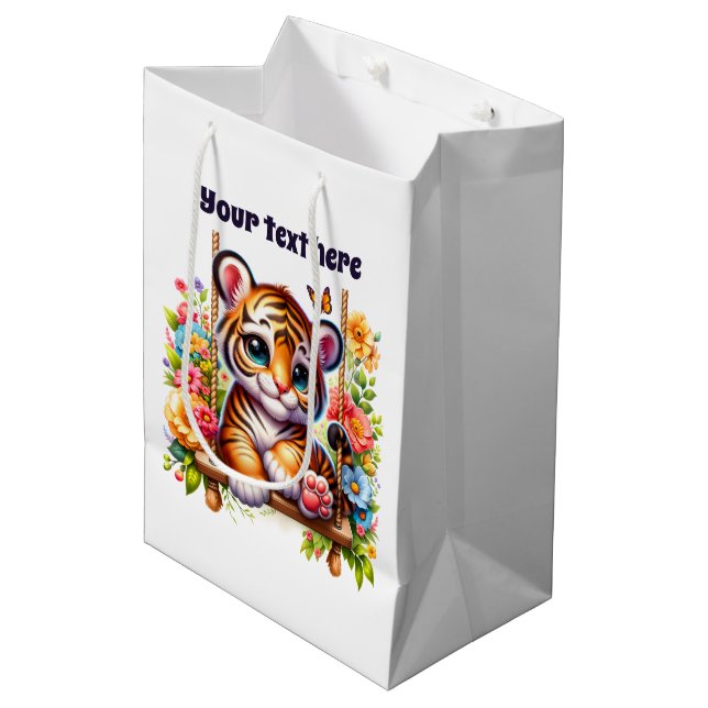 Cute baby tiger customisable medium gift bag (Front Angled)
