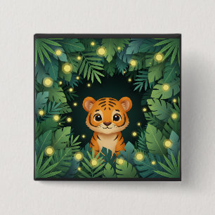 Cute Baby Tiger Jungle Adorable Firefly Forest 15 Cm Square Badge