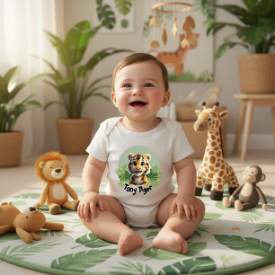Cute Baby Tiger Jungle Nursery Personalized Name Baby Bodysuit