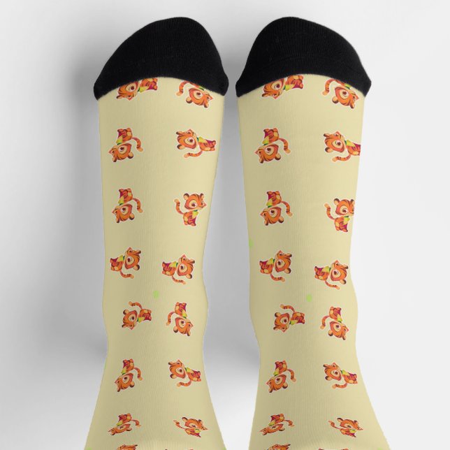 Cute baby tiger on brown socks (Top)