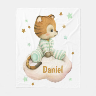Cute baby tiger sitting cloud fleece blanket