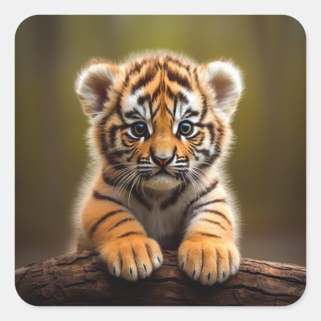 Cute Baby Tiger Square Sticker (Front)