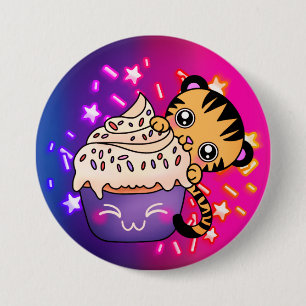 Cute Baby Tiger with Cosmic Star Cupcake 7.5 Cm Round Badge