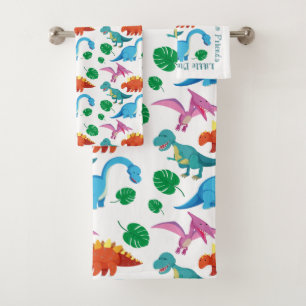 Cute baby toddler dinosaurs collage pattern  bath towel set