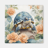 Cute Baby Tortoise Pastel Floral Watercolor