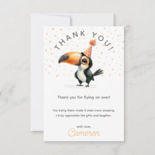 Cute baby toucan,fly on over, kid’s birthday thank you card