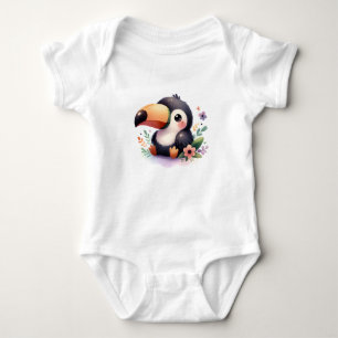 Cute Baby Toucan with Flowers Bodysuit