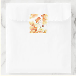 Cute Baby & Toys Orange Watercolor 1st Birthday Square Sticker